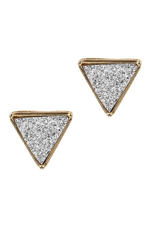 CRUSHED DIAMOND SILVER/ GOLD TRIM POST EARRING
